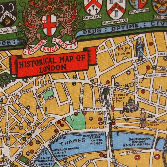 Collectable Irish Linen Towel Historical Map of London 19" 1/2" by 30" - Picture 11 of 15
